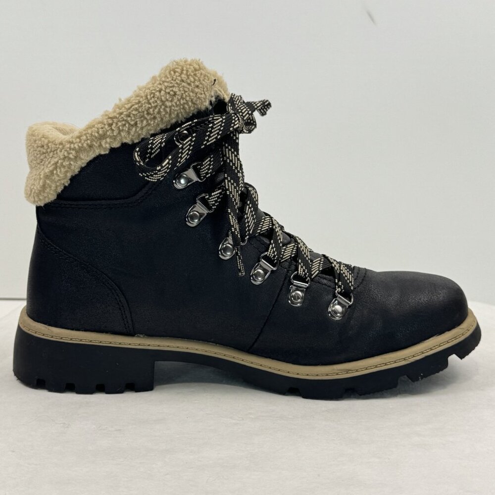 Time Tru Womens Size 8 Black Hiker Ankle Boots Sherpa Trim Lace Up Lug Sole - Picture 11 of 14